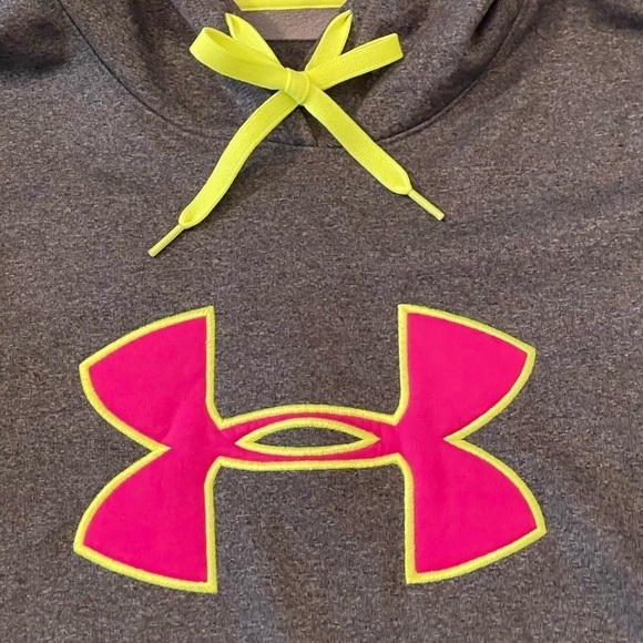 NWOT-UNDER Armour-Size M-UA Storm-Gray, Pink, & Neon Green Logo Hoodie - Picture 4 of 4